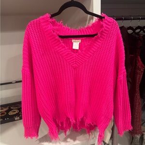 Hot pink distressed sweater